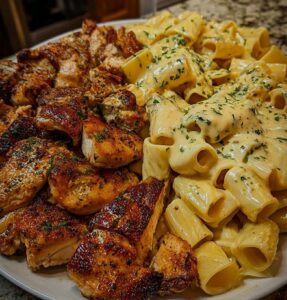 Grilled Chicken with Creamy Cheese Rigatoni