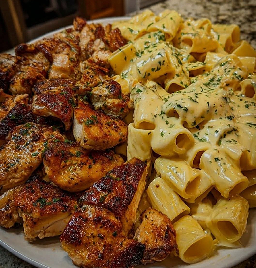 Grilled Chicken with Creamy Cheese Rigatoni